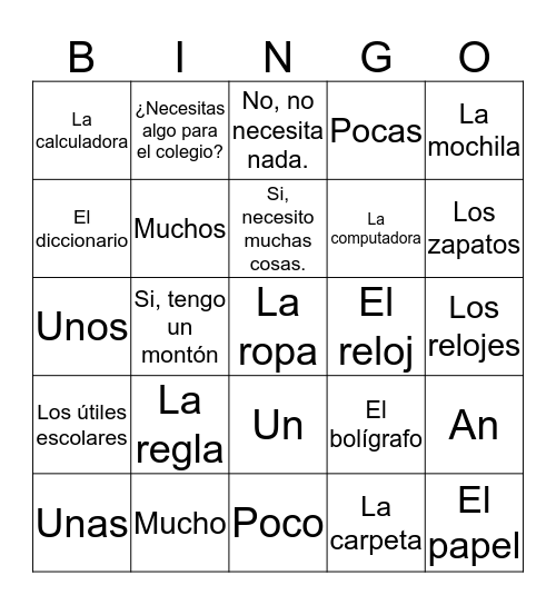 Say what you have or need Bingo Card