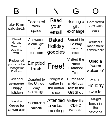 CDHC Holiday Bingo Card