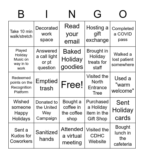 CDHC Holiday Bingo Card