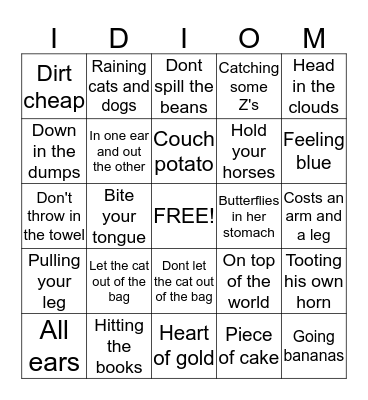 Idiom Bingo! Bingo Card