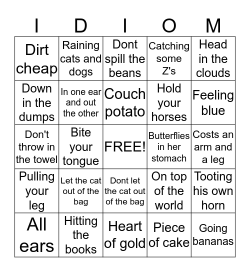 Idiom Bingo! Bingo Card