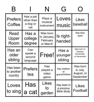 Human Bingo Card