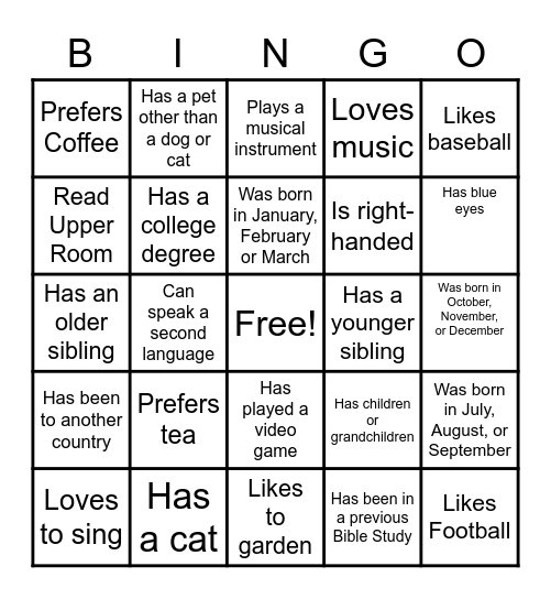 Human Bingo Card