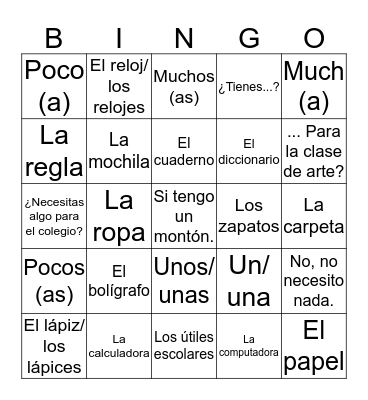 Saying what you have and need  Bingo Card