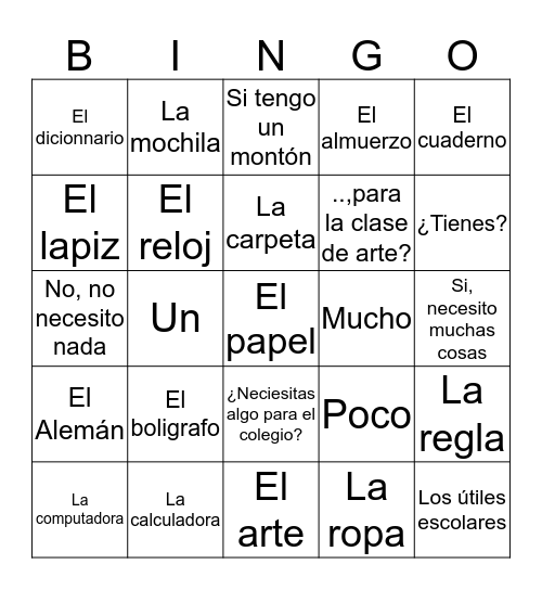 What I have and need Bingo Card