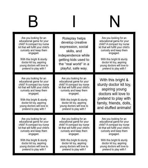 Elana Bingo Card