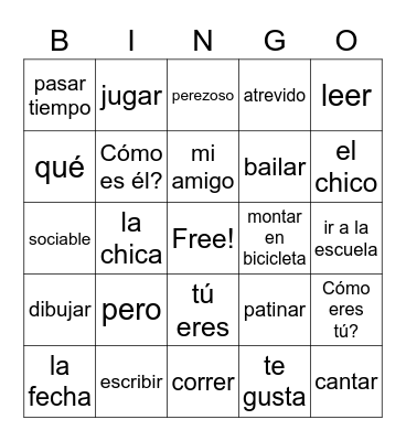 Realidades 1A and 1B Bingo Card