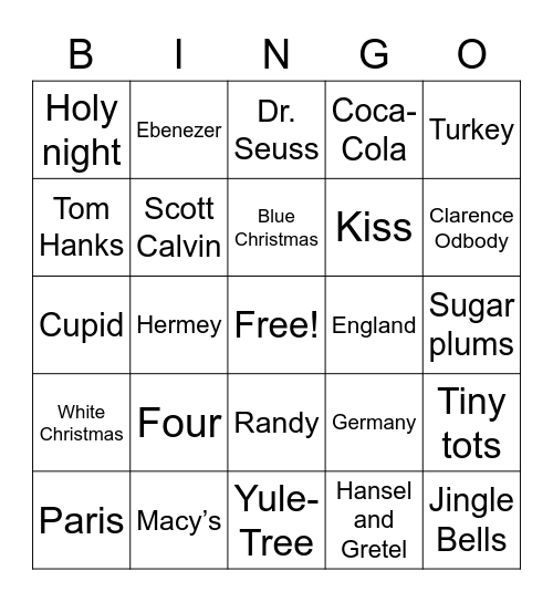 Holiday Quiz Bingo Card