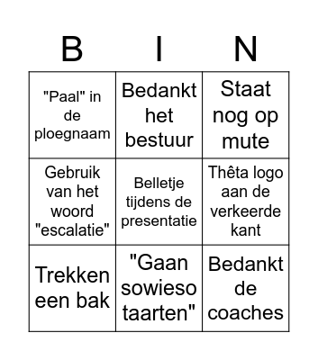 Ploegtruipresentatie Bingo Card