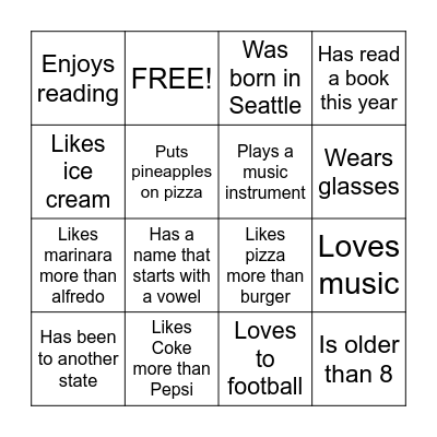 Find Someone Who ... Bingo Card! Bingo Card