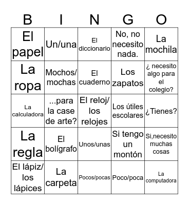 Saying what you have and need Bingo Card