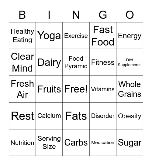 Whole Health and Wellness Bingo Card