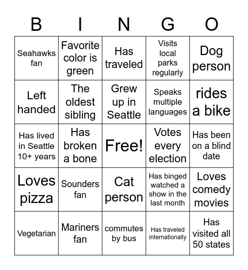 ERG get to know you Bingo Card