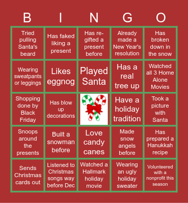 Virtual Holiday Bingo Card