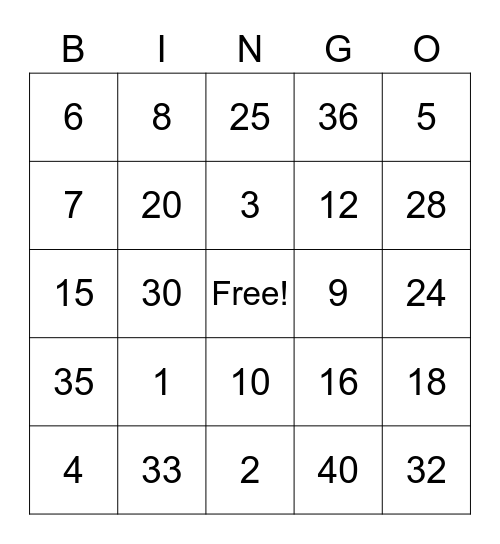GCF and LCM Bingo Card