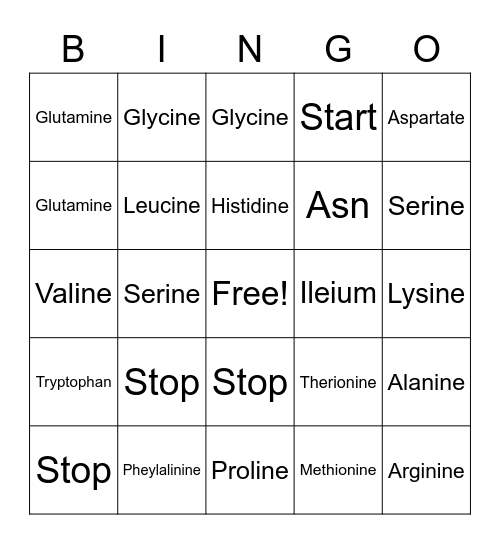 Protein Bingo Card
