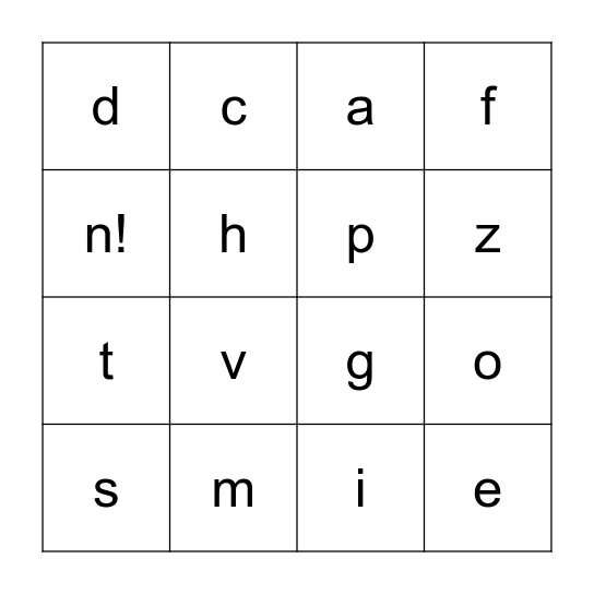 English sounds Bingo Card