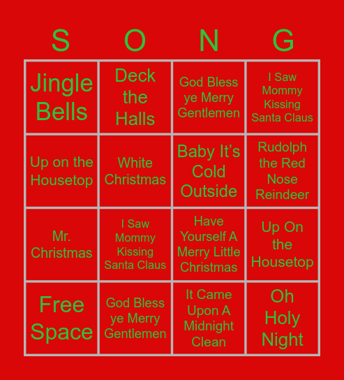 Songs Bingo Card