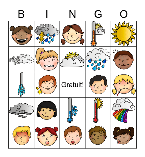 Les Émotions et le Météo Bingo Card