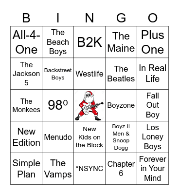 Boy Band Xmas Bingo Card