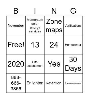 Holiday Bingo Card