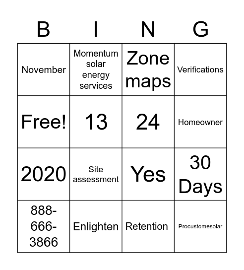 Holiday Bingo Card