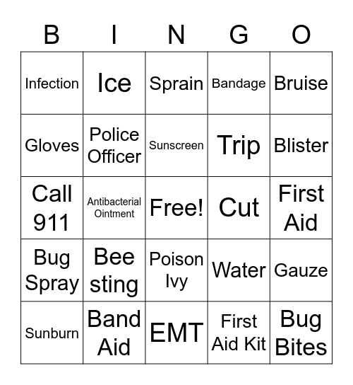 Brownie First Aid Bingo Card