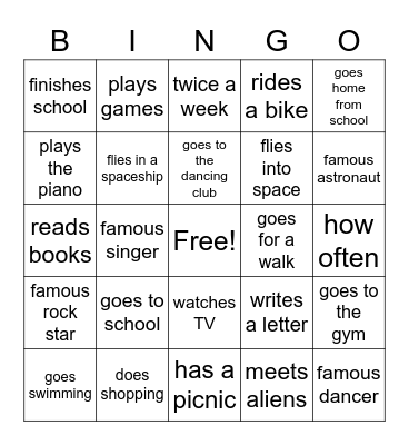 Present Simple Bingo Card