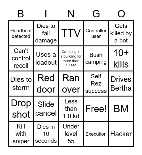 Warzone Bingo Card