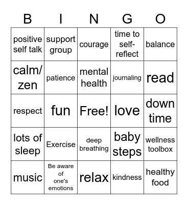 Strategies to get through the holidays Bingo Card