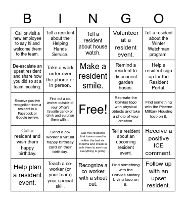 Corvias Property Management Bingo Card