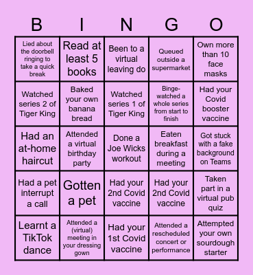 WWA End of 2021 Bingo! Bingo Card