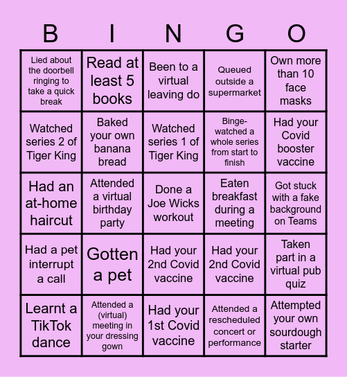 WWA End of 2021 Bingo! Bingo Card