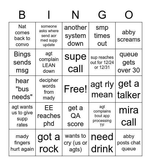 AEP Bingo Card