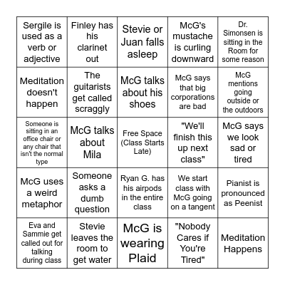 Music Careers Bingo Card