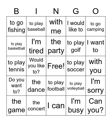 Sports, Events, Invites Bingo Card