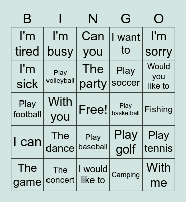 Spanish Bingo Card