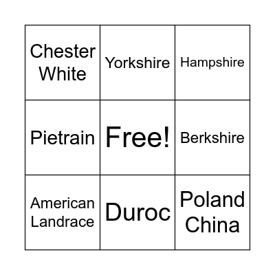 Pig Breeds Bingo Card