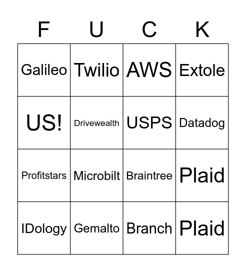 Who Fails Next?! Bingo Card
