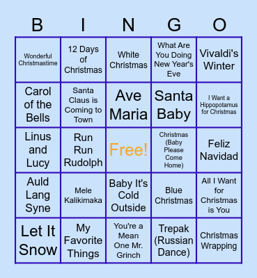 HI Holiday Song Bingo Card