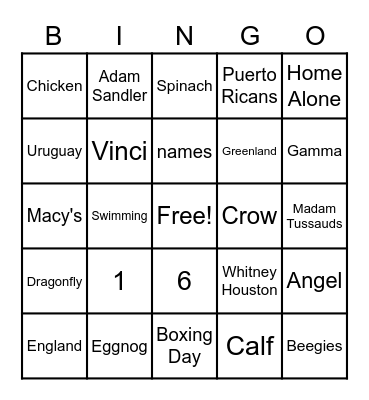 Holiday Party Bingo Card