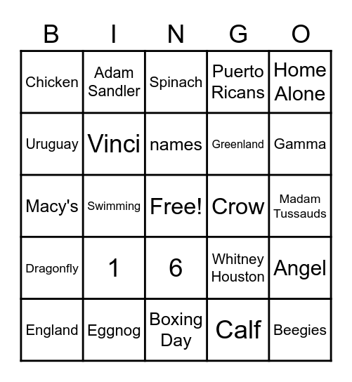Holiday Party Bingo Card