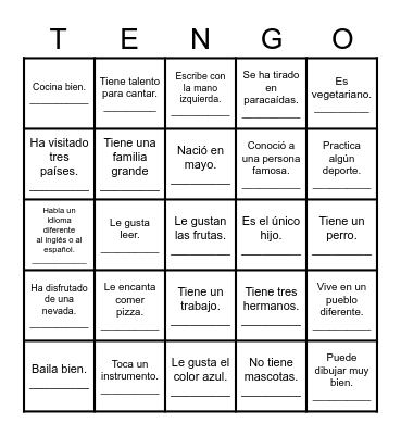 VAMOS A CONOCERNOS Bingo Card