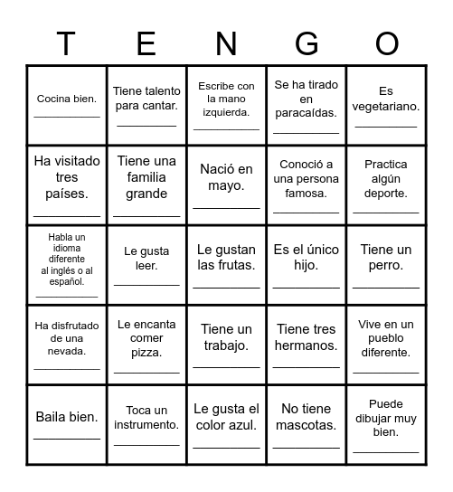 VAMOS A CONOCERNOS Bingo Card