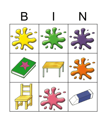 School Things and Colours Bingo Card