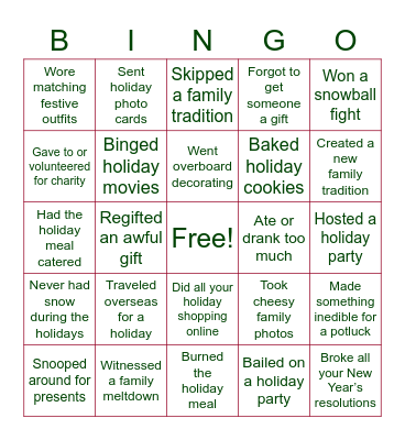 Holiday Bingo Card