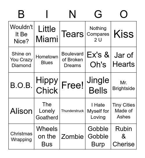 Family Sing-O 2021 Bingo Card