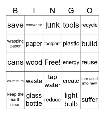 Reduce Reuse Recycle Bingo Card