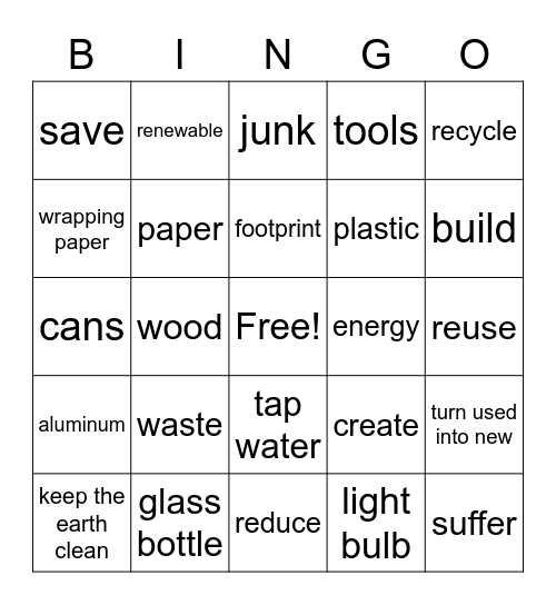 Reduce Reuse Recycle Bingo Card
