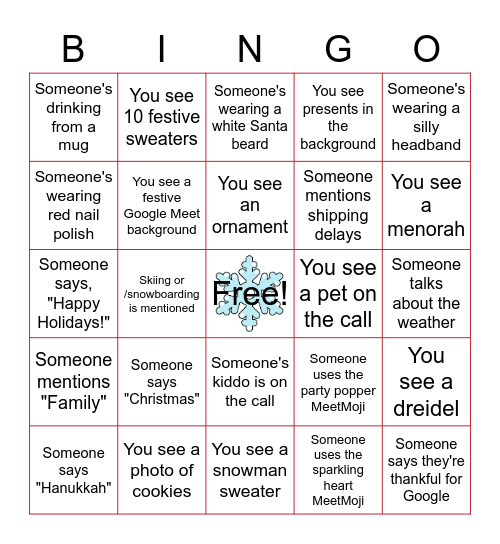 SST Holiday Party BINGO Card